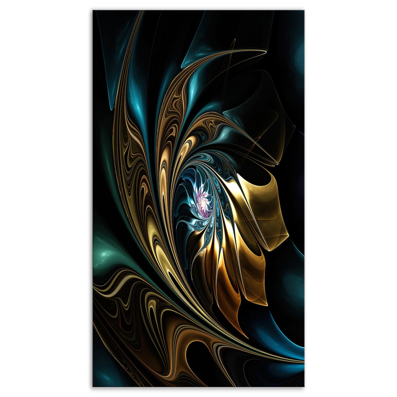 Designart - Brown Blue Fractal Flower in Black - Oversized Abstract Canvas Art